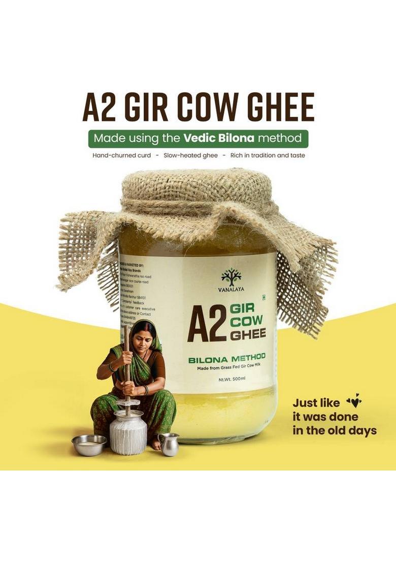 Vanalaya A2 Gir Cow Ghee, Pure Desi Ghee Made From Traditional Bilona Method Glass Bottle (1 L)