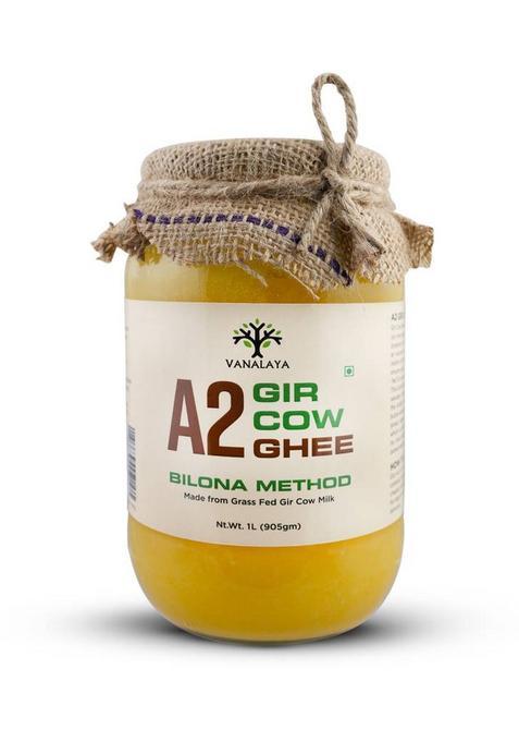 Vanalaya A2 Gir Cow Ghee, Pure Desi Ghee Made From Traditional Bilona Method Glass Bottle (1 L)