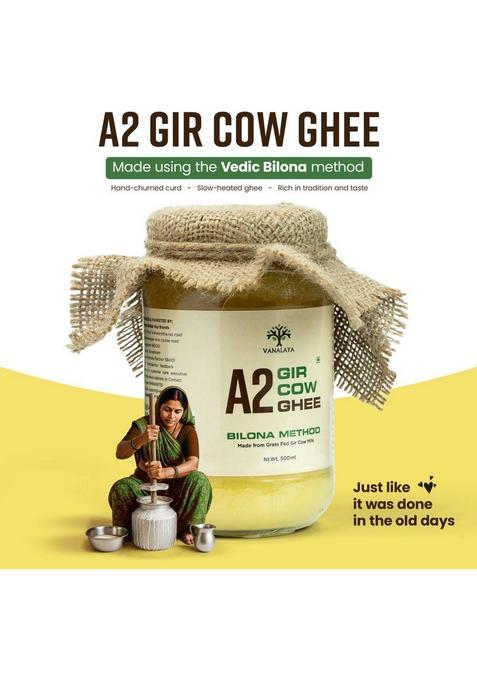 Vanalaya A2 Gir Cow Ghee, Pure Desi Ghee Made From Traditional Bilona Method Glass Bottle (1 L)