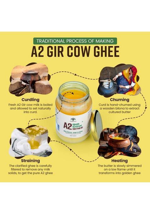 Vanalaya A2 Gir Cow Ghee, Pure Desi Ghee Made From Traditional Bilona Method Glass Bottle (1 L)