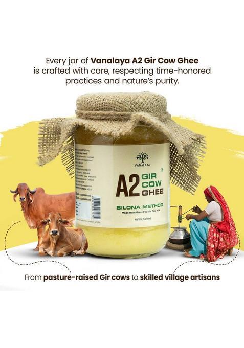 Vanalaya A2 Gir Cow Ghee, Pure Desi Ghee Made From Traditional Bilona Method Glass Bottle (1 L)