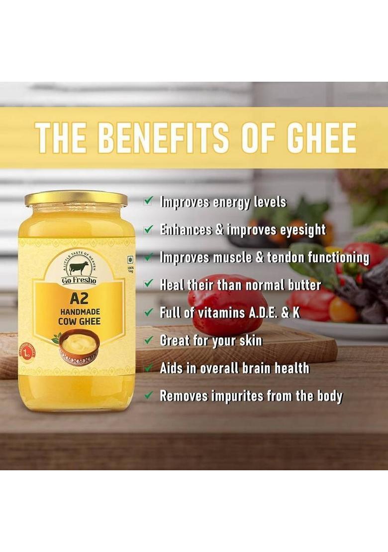 Go Fresho A2 Desi Cow | Method Pure & Handmade Ghee Glass Bottle (1 Kg)