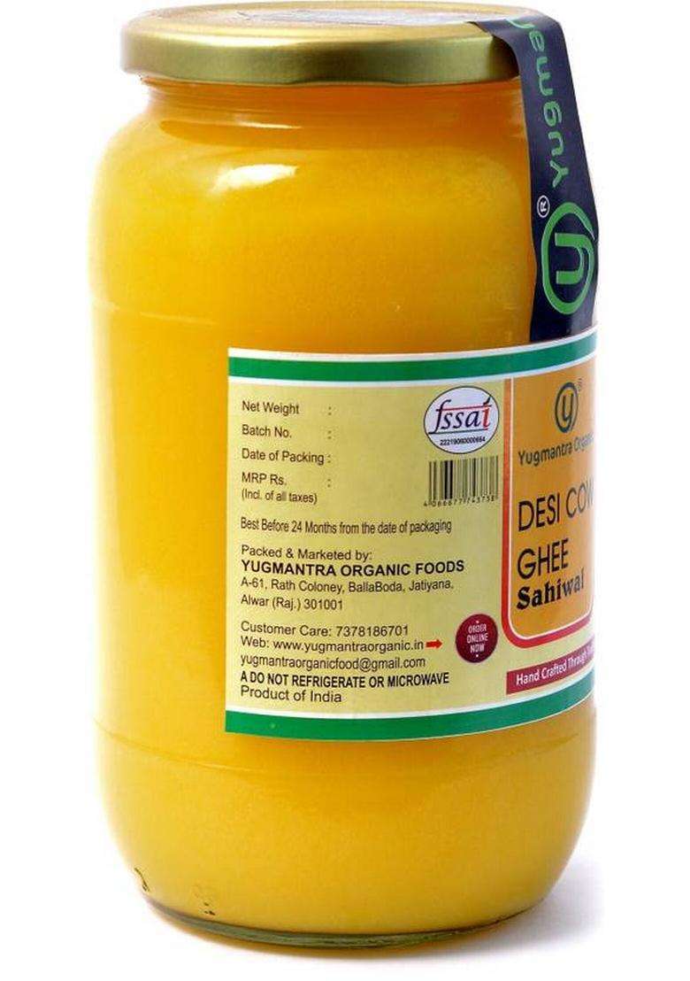 Yugmantra Organic Pure A2 Desi Cow Ghee ( 1000 Ml ) Glass Bottle (1000 Ml) - Indya