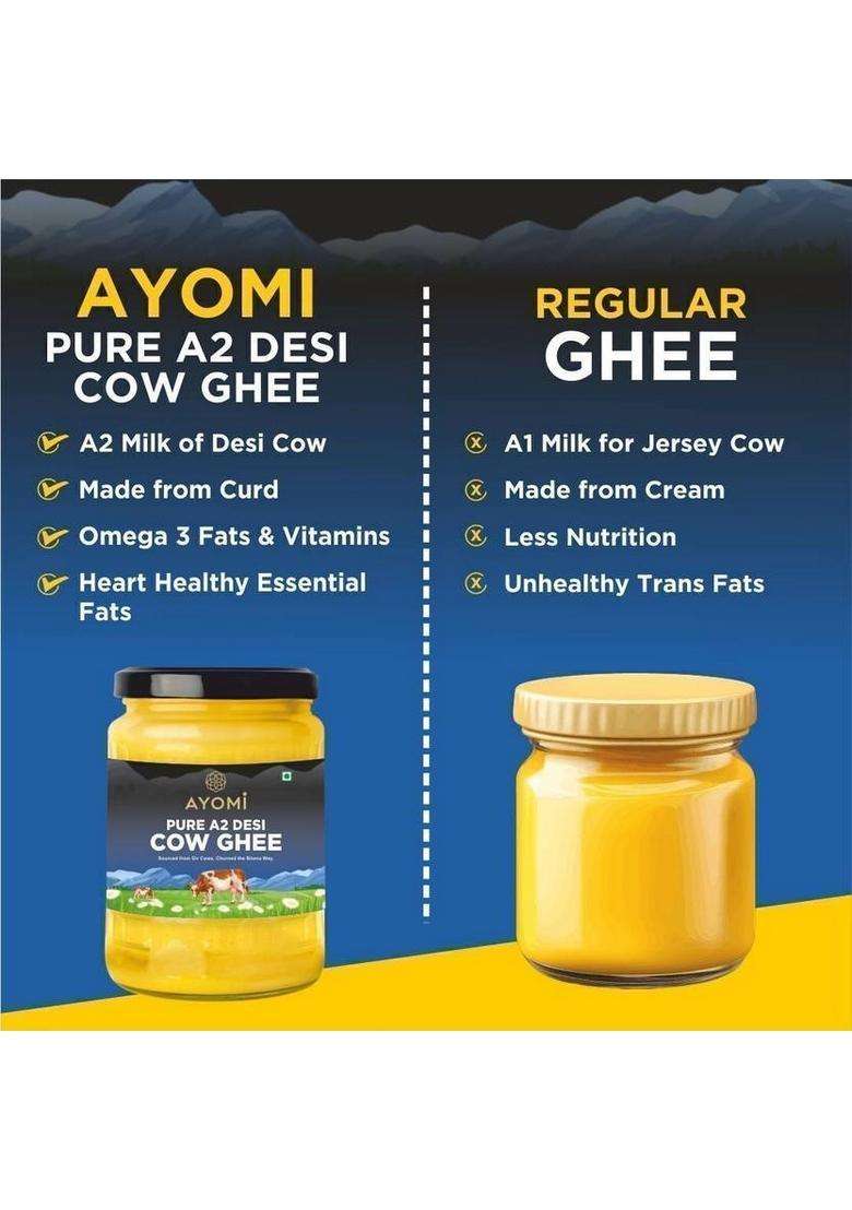 Ayomi Pure A2 Gir Cow Ghee 500 Ml Vedic Bilona Desi Glass Bottle (500 Ml) - Indya