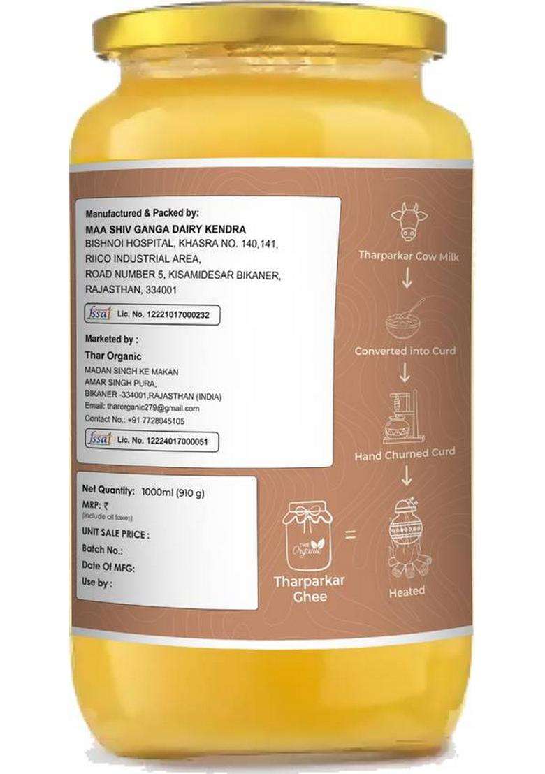 Tharorganic Tharparkar Cow Ghee | Pure Desi Vedic Bilona Method Glass Bottle (500 Ml) - Indya