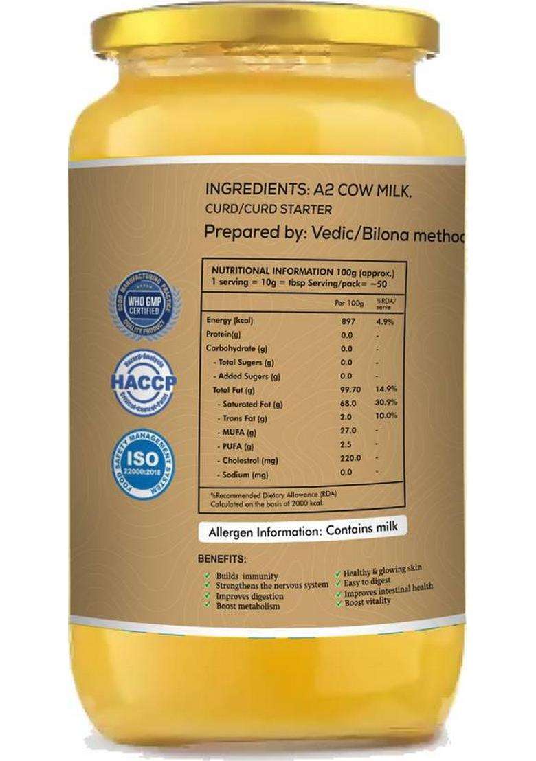 Tharorganic Tharparkar Cow Ghee | Pure Desi Vedic Bilona Method Glass Bottle (500 Ml) - Indya