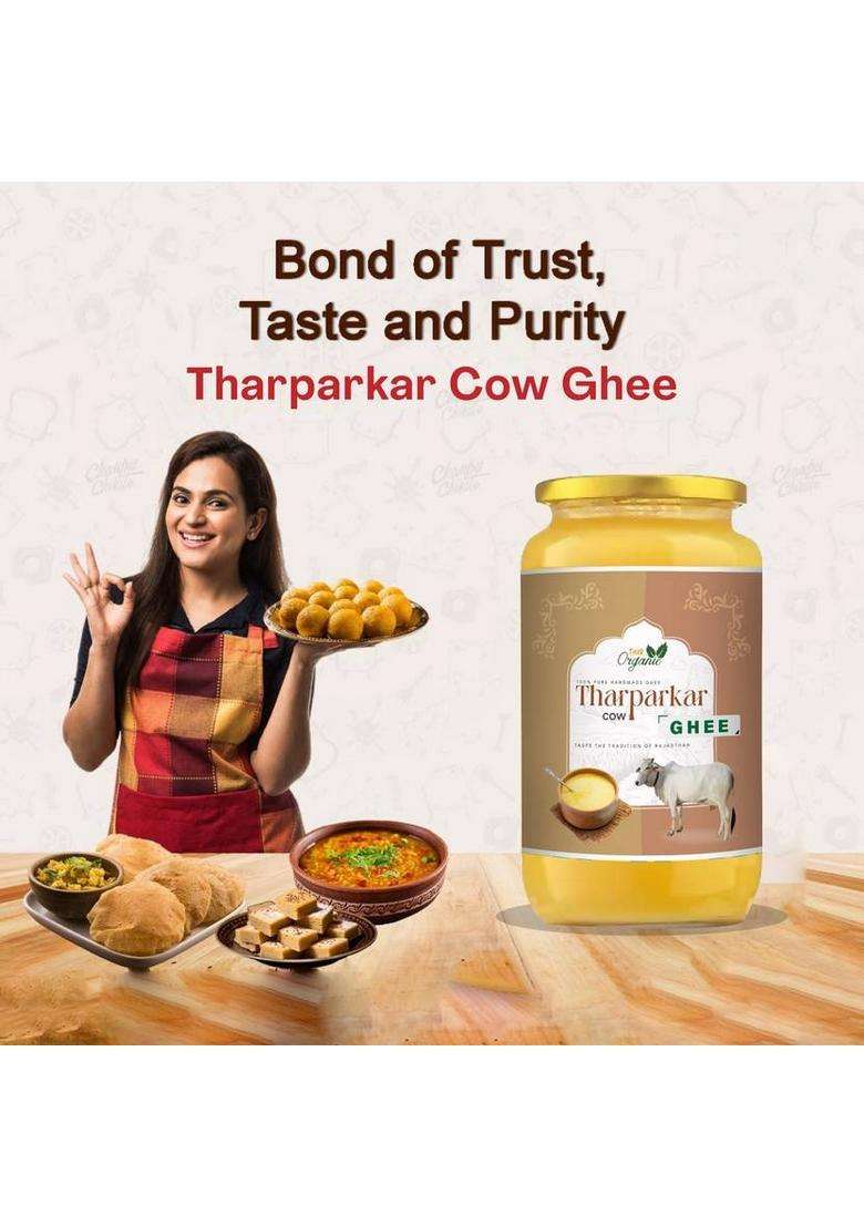 Tharorganic Tharparkar Cow Ghee | Pure Desi Vedic Bilona Method Glass Bottle (500 Ml) - Indya