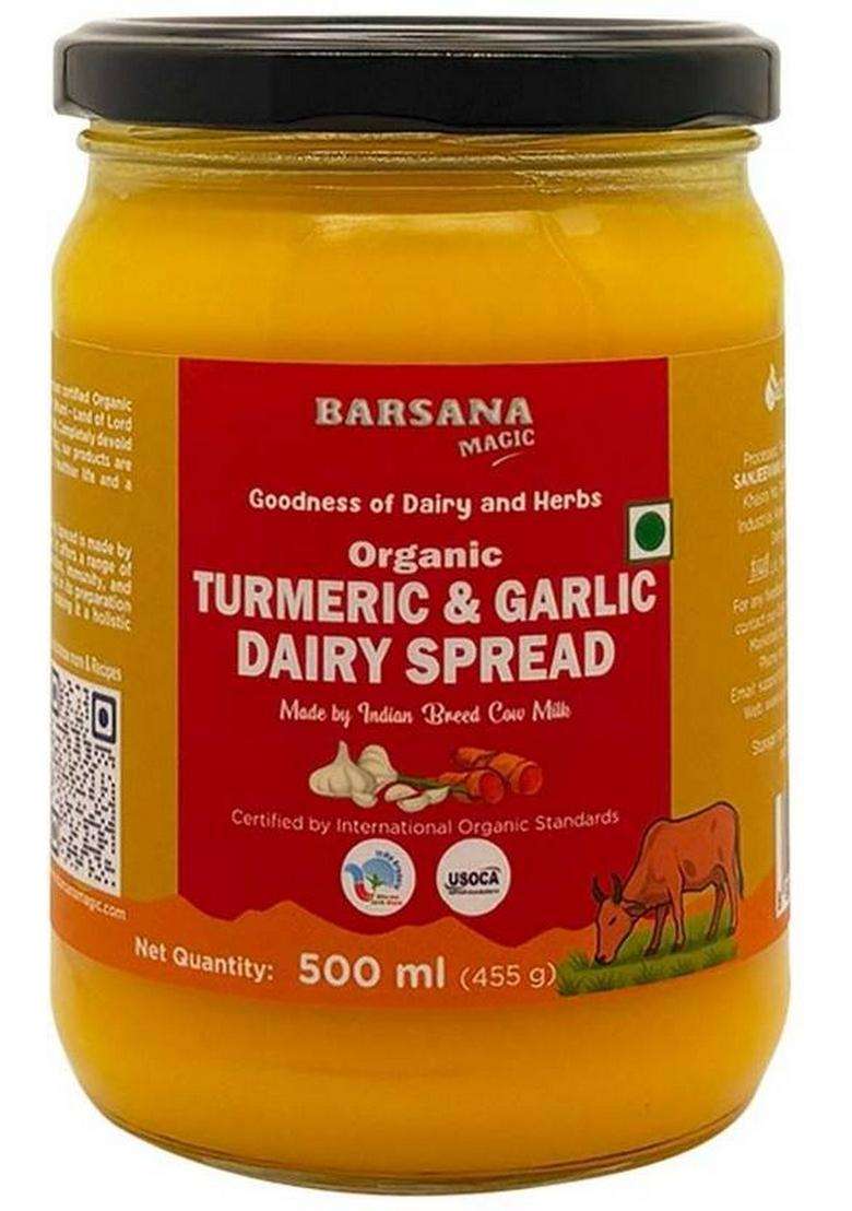 Sanjeevani Organics Organic Turmeric & Garlic Dairy Spread | Ideal For Healthy Cooking Ghee Glass Bottle (500 Ml) - Indya
