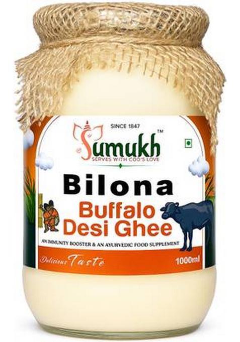 Sumukh Buffalo Desi Ghee, Traditional Bilona Method, Pure, Natural And Healthy Ghee Glass Bottle (1 L)