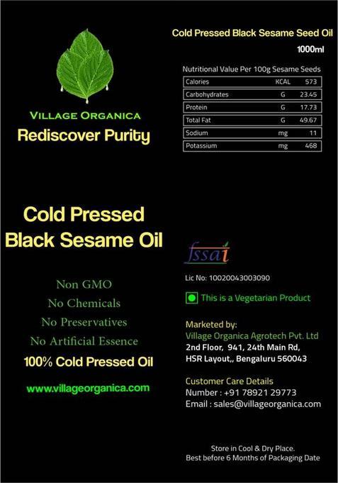 Village Organica Cold Pressed Sesame Oil | Til Pure & Unadulterated Chemical Free Tin (1 L)
