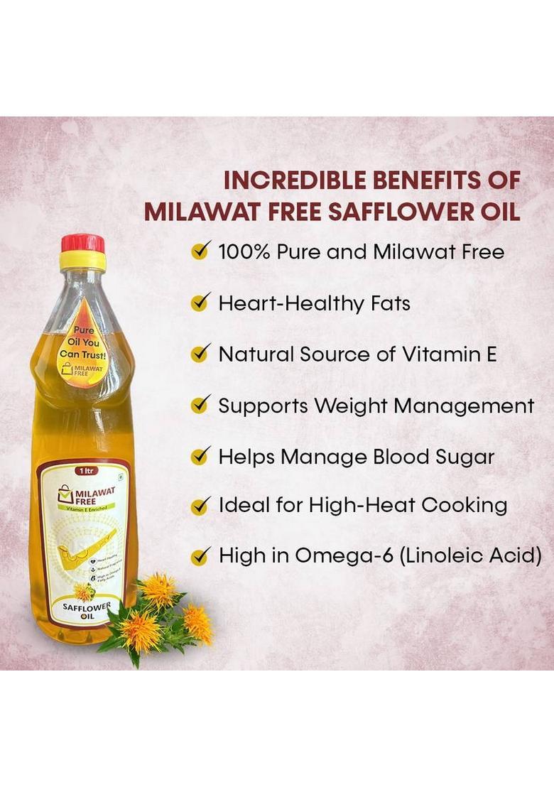 Milawat Free Safflower Oil, Vitamin E Enriched Oil Plastic Bottle (1 L)