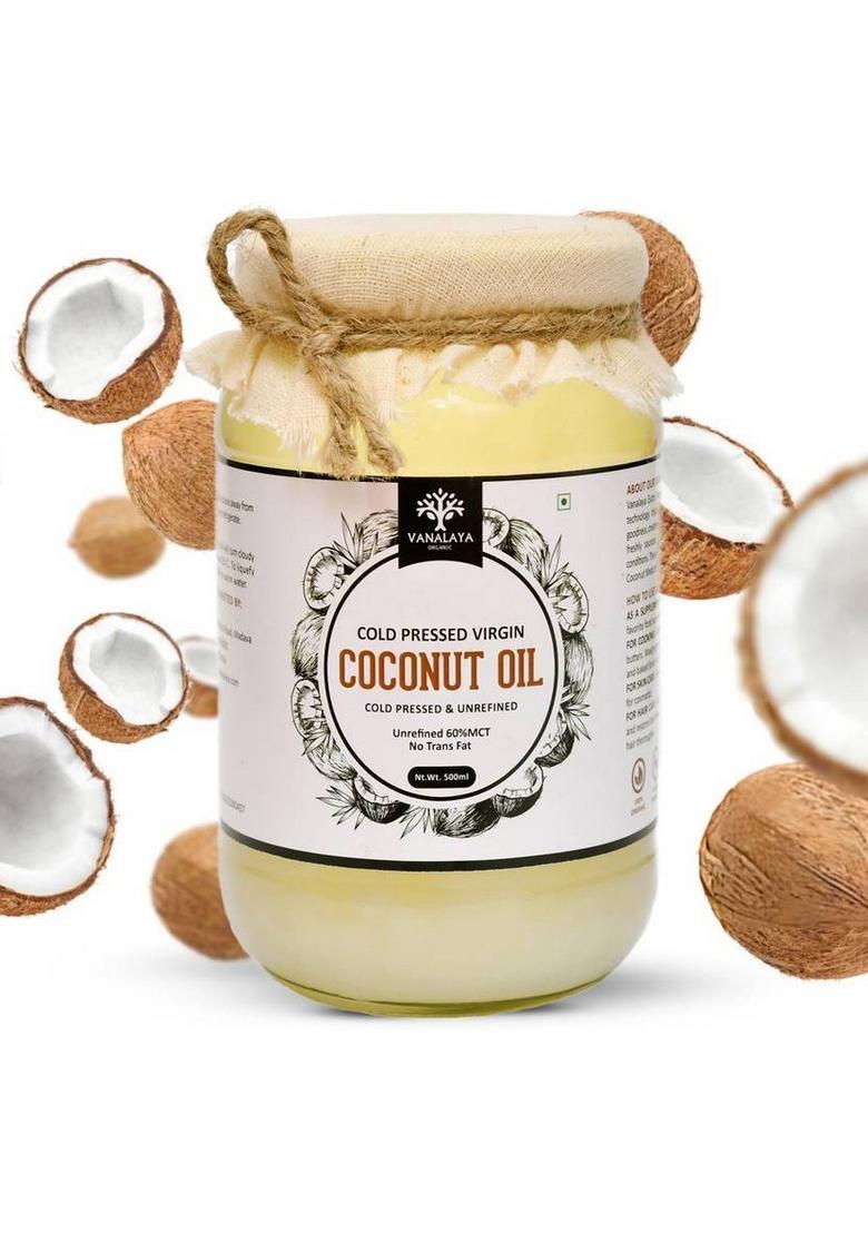 Vanalaya Cold Pressed Virgin Coconut Oil For Cooking, Hair & Skin Glass Bottle (500 Ml)