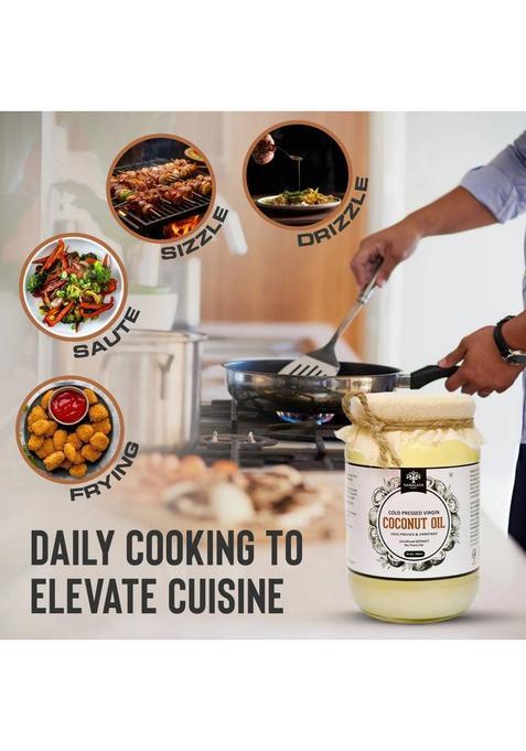 Vanalaya Cold Pressed Virgin Coconut Oil For Cooking, Hair & Skin Glass Bottle (500 Ml)