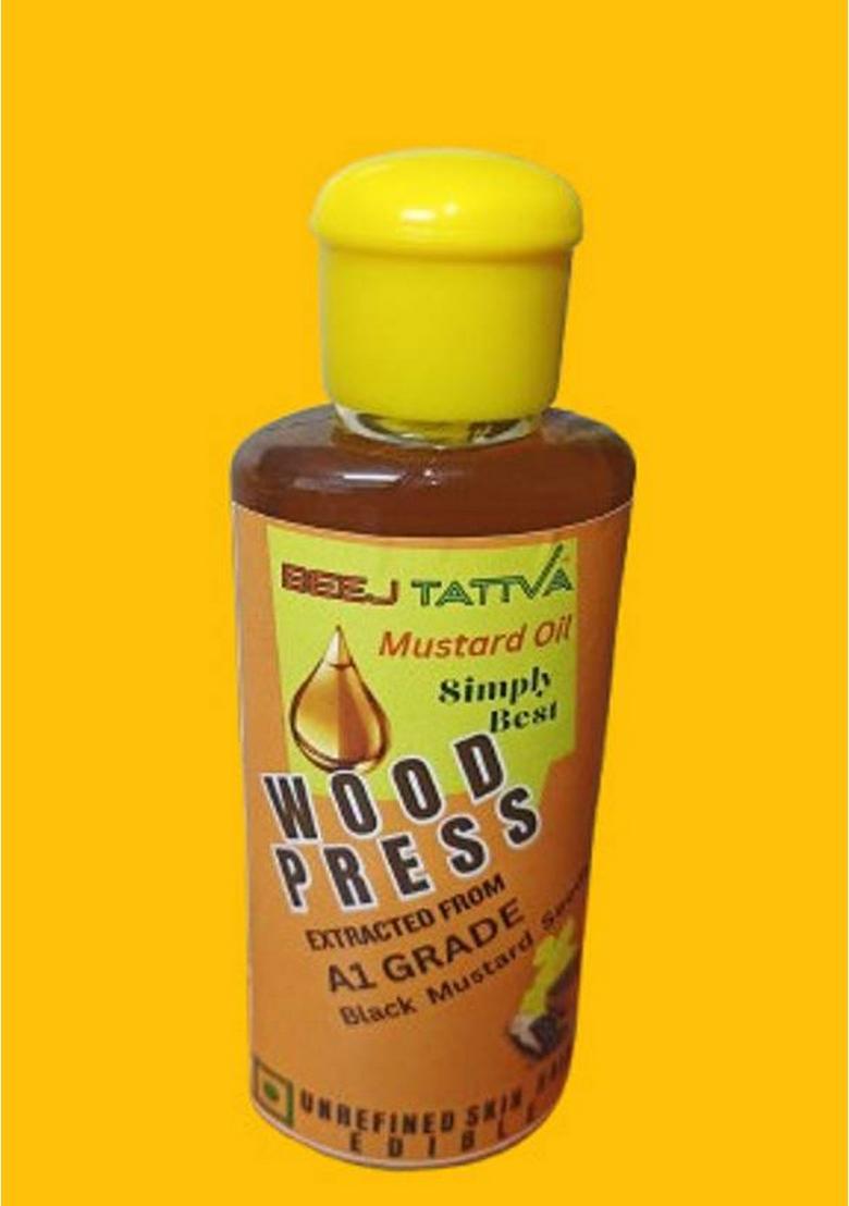Beejtattva Wood Press Black Mustard Oil 100Ml Best For Baby Massage & Cooking Plastic Bottle (100 Ml)