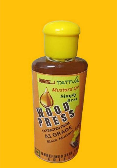 Beejtattva Wood Press Black Mustard Oil 100Ml Best For Baby Massage & Cooking Plastic Bottle (100 Ml)