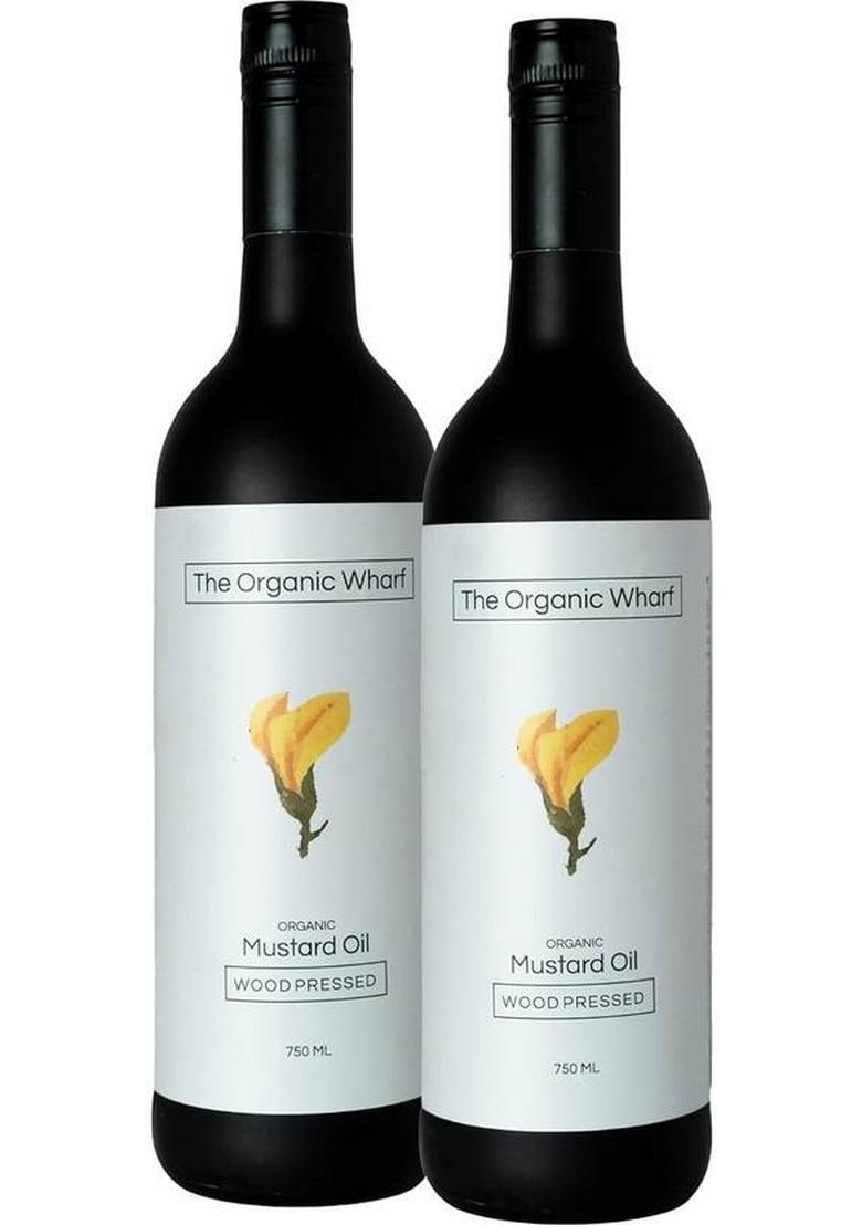 The Organic Wharf Natural Unrefined, And Pure | Truly Culinary Oil, Chemical-Free Mustard Oil Glass Bottle (2 X 375 Ml)
