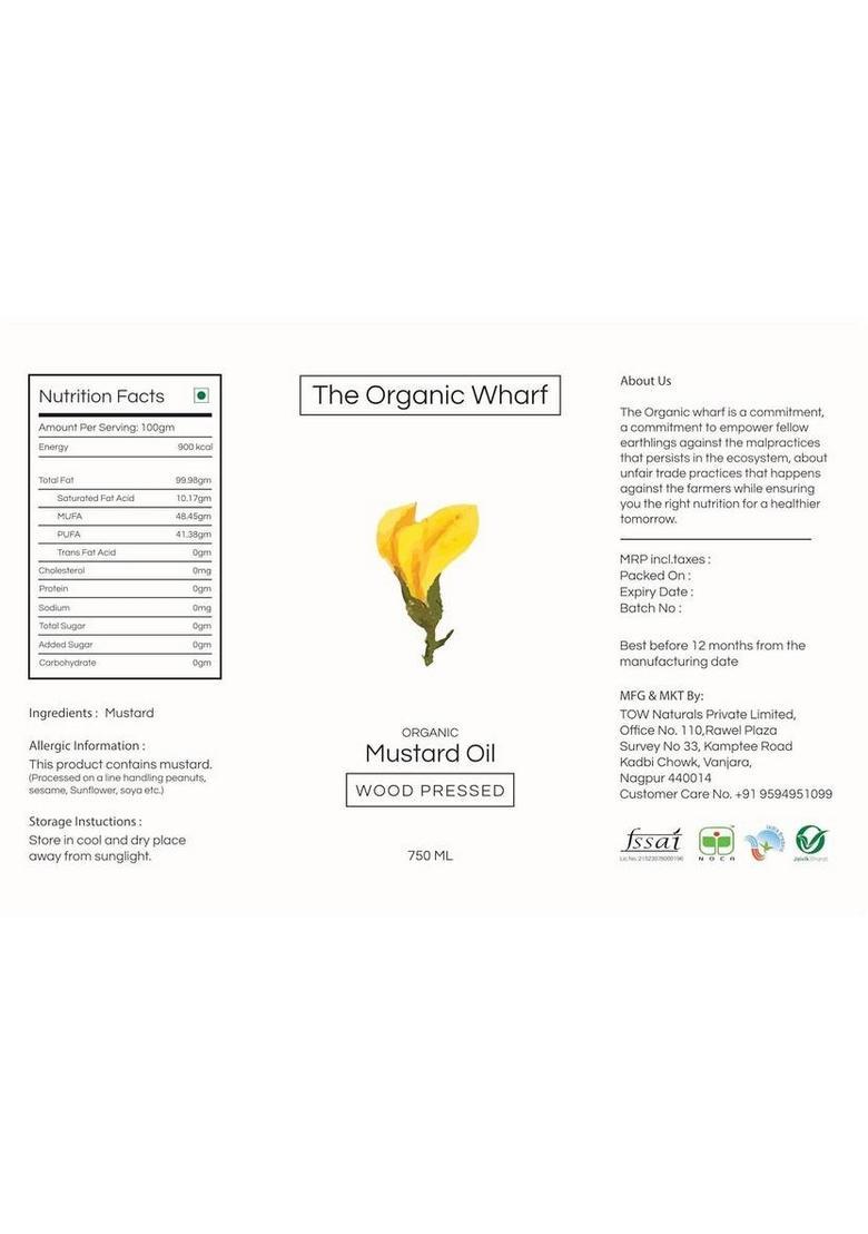 The Organic Wharf Natural Unrefined, And Pure | Truly Culinary Oil, Chemical-Free Mustard Oil Glass Bottle (2 X 375 Ml)