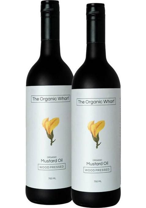 The Organic Wharf Natural Unrefined, And Pure | Truly Culinary Oil, Chemical-Free Mustard Oil Glass Bottle (2 X 375 Ml)