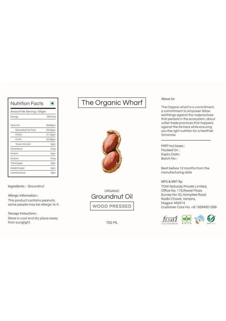 The Organic Wharf Natural Unrefined, And Pure | Truly Culinary Oil, Chemical-Free Groundnut Oil Glass Bottle (2 X 375 Ml)