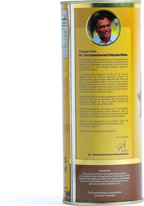 Vrk Naturals Consciously Pure Diet 1L Coconut Oil Tin (1000 Ml)