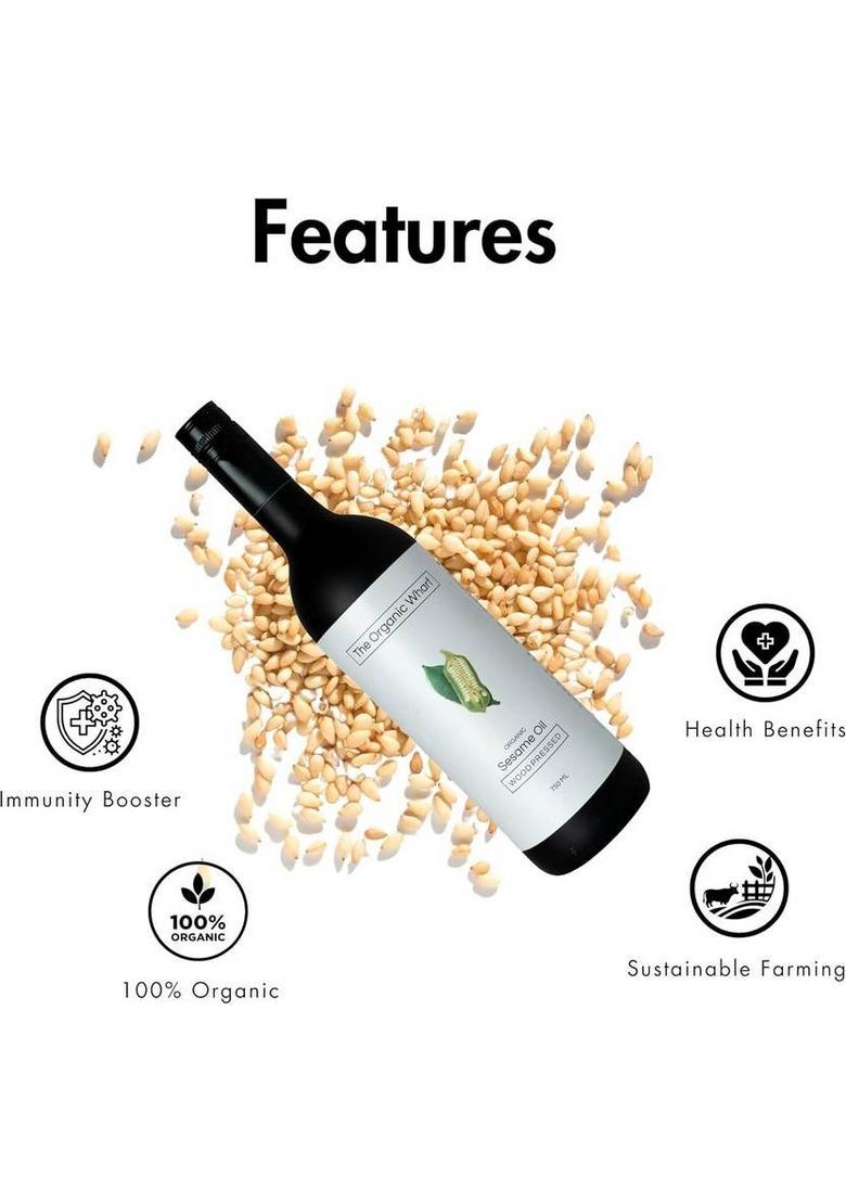 The Organic Wharf Wood Pressed Unrefined Truly Healthy, Gingelly Natural Food Oil, Chemical Free Sesame Oil Glass Bottle (750 Ml)