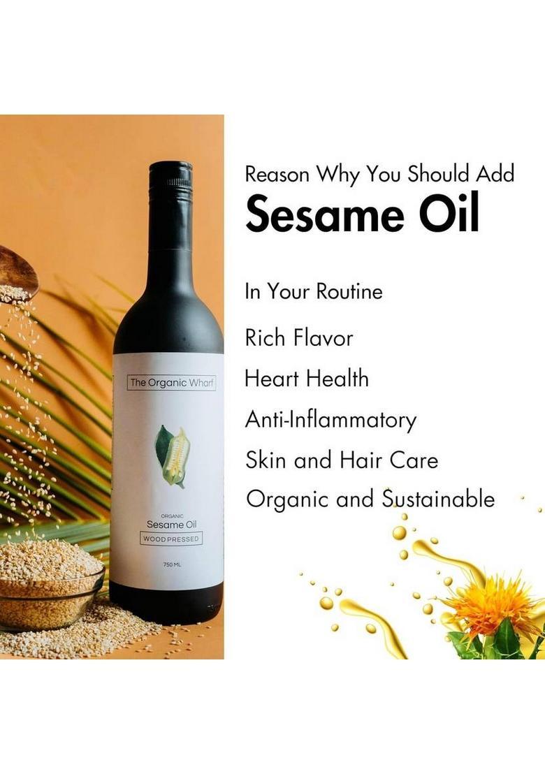 The Organic Wharf Wood Pressed Unrefined Truly Healthy, Gingelly Natural Food Oil, Chemical Free Sesame Oil Glass Bottle (750 Ml)