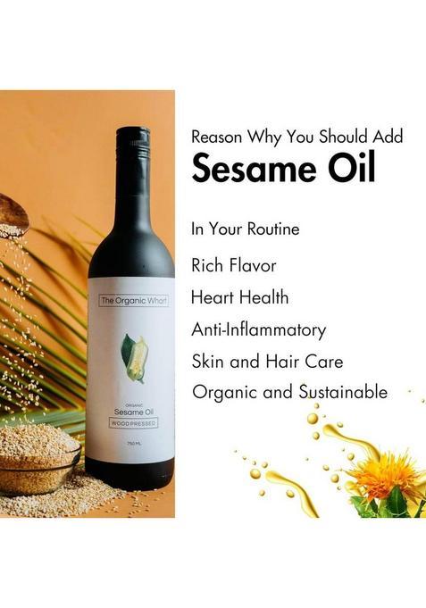 The Organic Wharf Wood Pressed Unrefined Truly Healthy, Gingelly Natural Food Oil, Chemical Free Sesame Oil Glass Bottle (750 Ml)