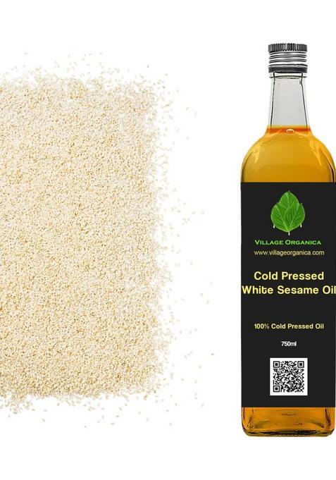 Village Organica Cold Pressed White Sesame Oil | Til Ka Tel Chemical & Preservative Free Glass Bottle (500 Ml)