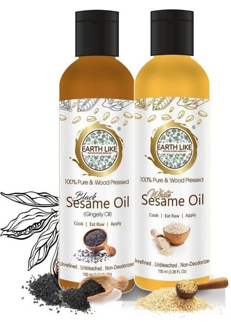 Earth Like Wood Pressed Black Sesame Oil & White Gingelly , 100Ml (Pack Of 2) Plastic Bottle (2 X 100 Ml)