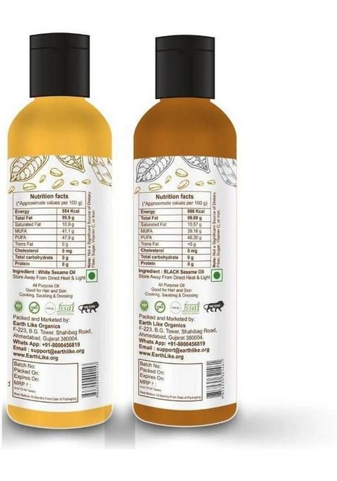 Earth Like Wood Pressed Black Sesame Oil & White Gingelly , 100Ml (Pack Of 2) Plastic Bottle (2 X 100 Ml)