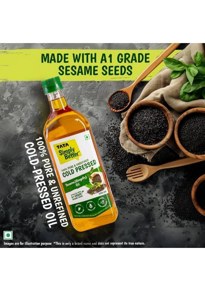 Tata Simply Better Pure And Unrefined Cold Pressed Sesame Oil Plastic Bottle (2 X 0.5 L)