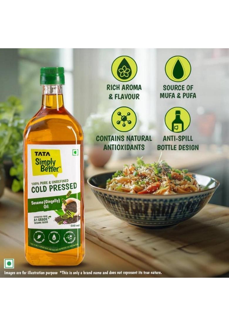 Tata Simply Better Pure And Unrefined Cold Pressed Sesame Oil Plastic Bottle (2 X 0.5 L)