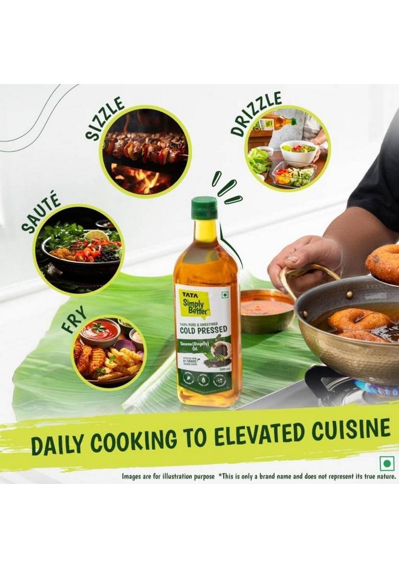 Tata Simply Better Pure And Unrefined Cold Pressed Sesame Oil Plastic Bottle (2 X 0.5 L)