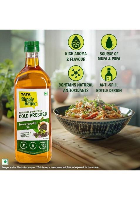 Tata Simply Better Pure And Unrefined Cold Pressed Sesame Oil Plastic Bottle (2 X 0.5 L)