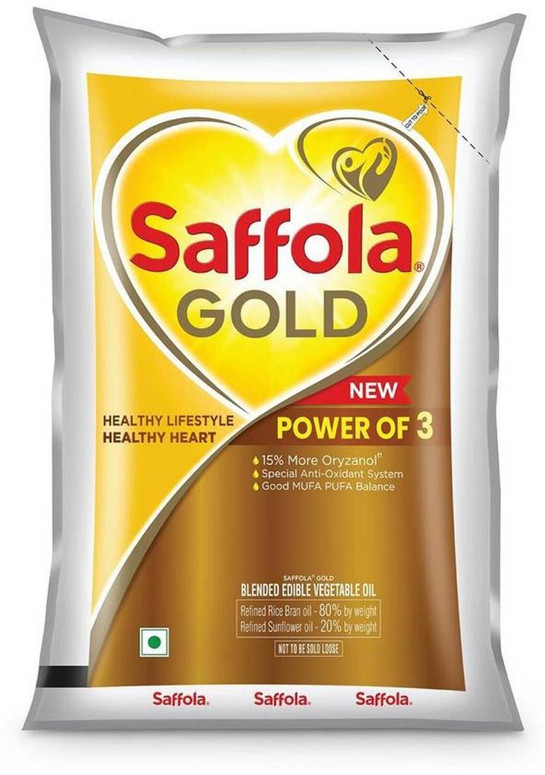 Saffola Gold Refined Oil 1000Ml Pack Of 1 Rice Bran Pouch (1000 Ml)