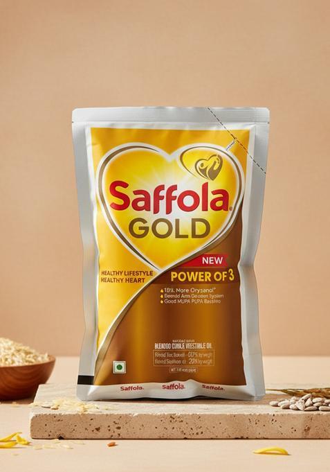 Saffola Gold Refined Oil 1000Ml Pack Of 1 Rice Bran Pouch (1000 Ml)