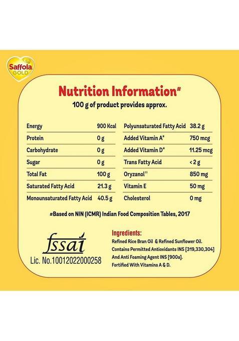 Saffola Gold Refined Oil 1000Ml Pack Of 1 Rice Bran Pouch (1000 Ml)