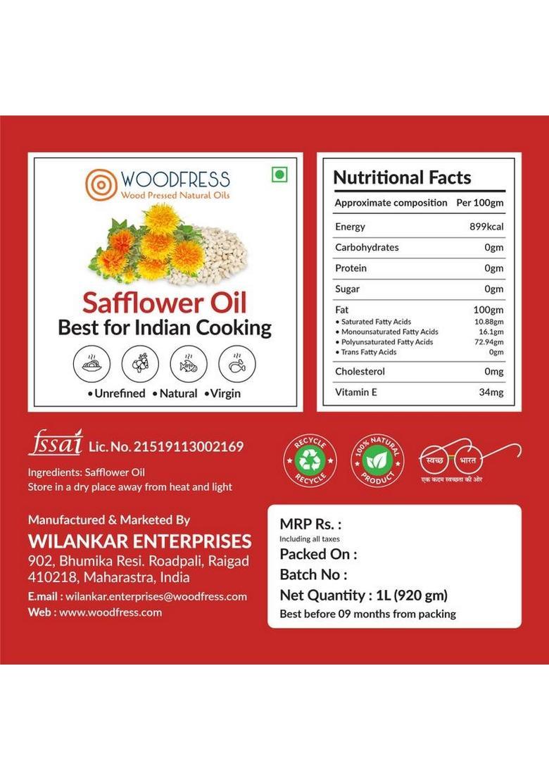 Woodfress Wooden Cold Pressed Safflower Oil 1L