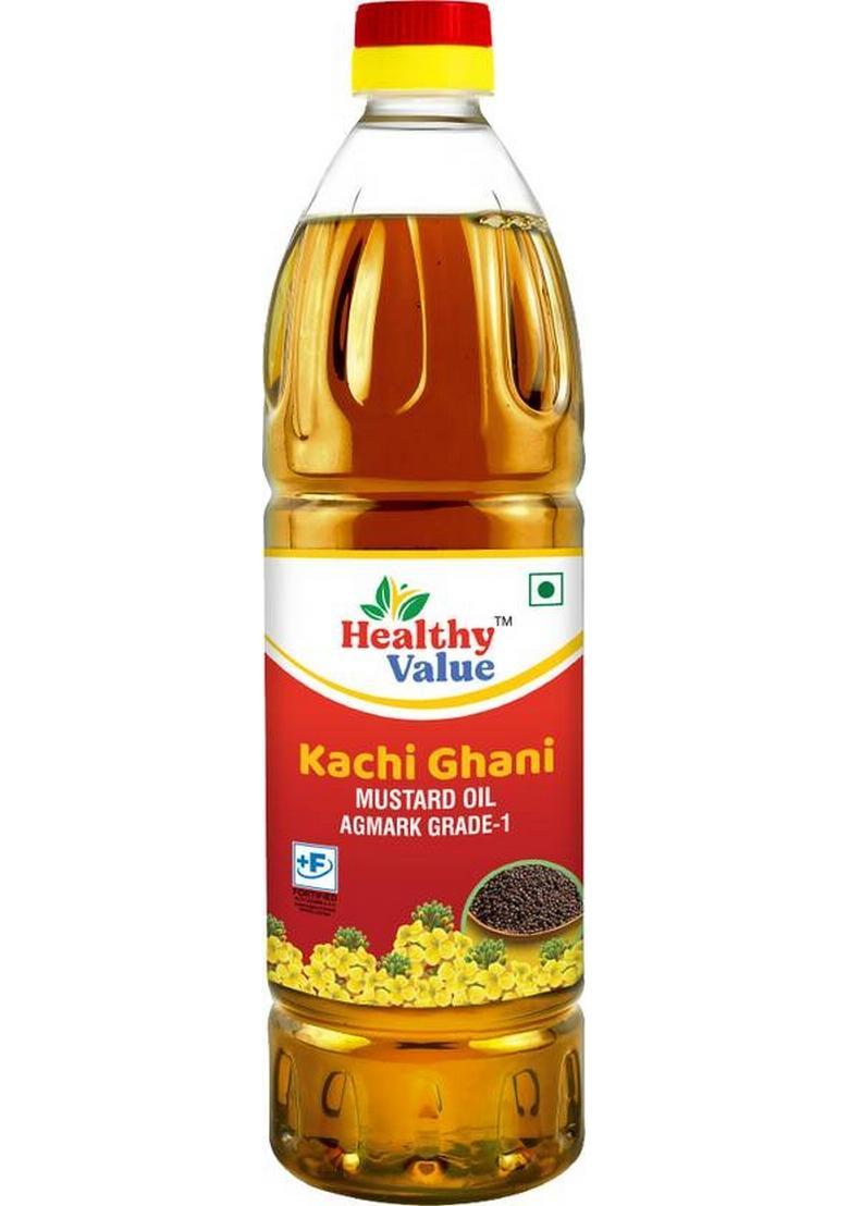 Healthy Value Kachi Ghani Pure Mustard Oil/Sarson Tel 1 Litre | Oil Pet Bottle (1 L)