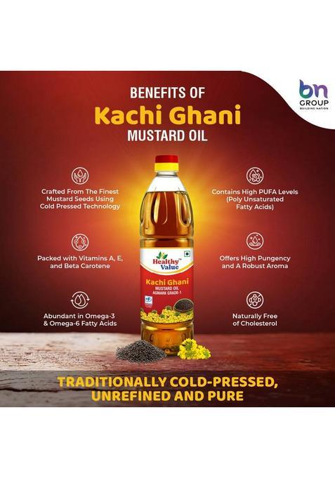 Healthy Value Kachi Ghani Pure Mustard Oil/Sarson Tel 1 Litre | Oil Pet Bottle (1 L)
