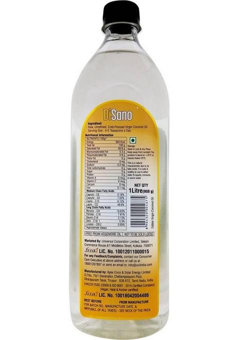 Disano Cold Pressed Coconut Oil Plastic Bottle (1 L)