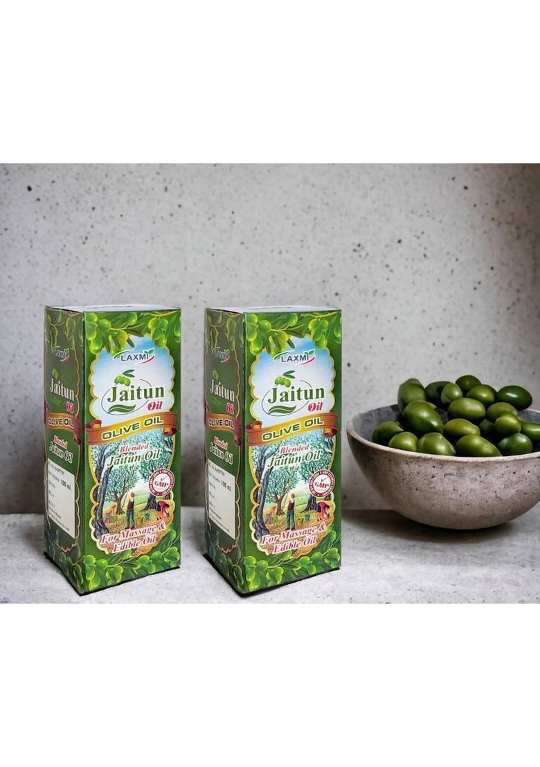 Laxmi Olive Oil Jaitun Tail Edible Moisturizes Skin, Fights Signs Of Aging, Improves Skin Health, Keeps Hair Healthy, Helps Remove Makeup Plastic Bottle (2 X 100 Ml)
