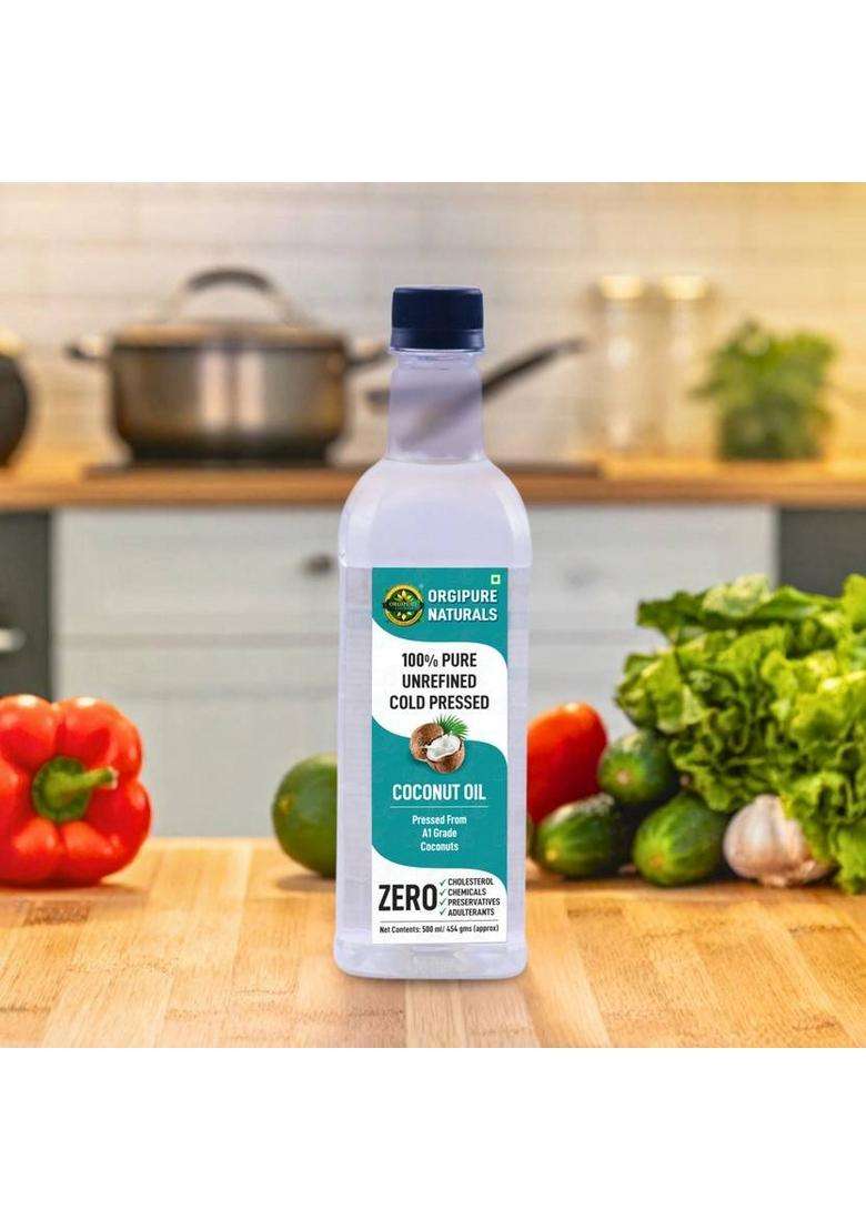 Orgipure Naturals 500Ml Unrefined Pure And Natural Cold-Pressed Coconut Oil Pet Bottle (500 Ml) Pack of 1 - Indya