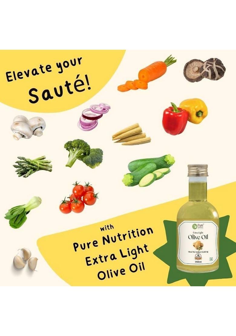 Pure Nutrition Extra Light Olive Oil 250Ml | For Cooking, Salads, Skin & Hair| Pack Of 2 Pet Bottle (2 X 250 Ml)