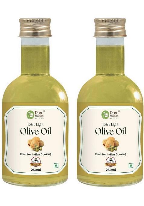 Pure Nutrition Extra Light Olive Oil 250Ml | For Cooking, Salads, Skin & Hair| Pack Of 2 Pet Bottle (2 X 250 Ml)