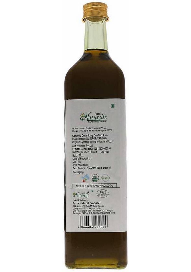 Farm Naturelle 100% Pure Extra Virgin Avocado Oil Is Pressed From The Fleshy Pulp Surrounding Seed Fssai Approved .(1000 Ml) Apricot Glass Bottle (1000