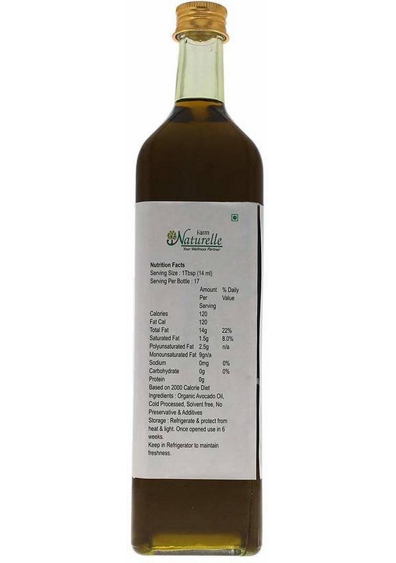 Farm Naturelle 100% Pure Extra Virgin Avocado Oil Is Pressed From The Fleshy Pulp Surrounding Seed Fssai Approved .(1000 Ml) Apricot Glass Bottle (1000