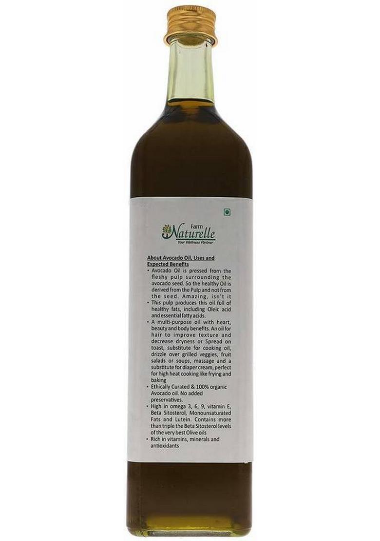 Farm Naturelle 100% Pure Extra Virgin Avocado Oil Is Pressed From The Fleshy Pulp Surrounding Seed Fssai Approved .(1000 Ml) Apricot Glass Bottle (1000