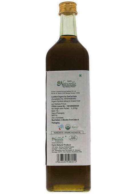 Farm Naturelle 100% Pure Extra Virgin Avocado Oil Is Pressed From The Fleshy Pulp Surrounding Seed Fssai Approved .(1000 Ml) Apricot Glass Bottle (1000
