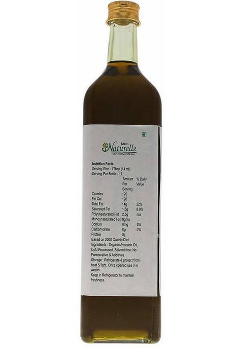 Farm Naturelle 100% Pure Extra Virgin Avocado Oil Is Pressed From The Fleshy Pulp Surrounding Seed Fssai Approved .(1000 Ml) Apricot Glass Bottle (1000
